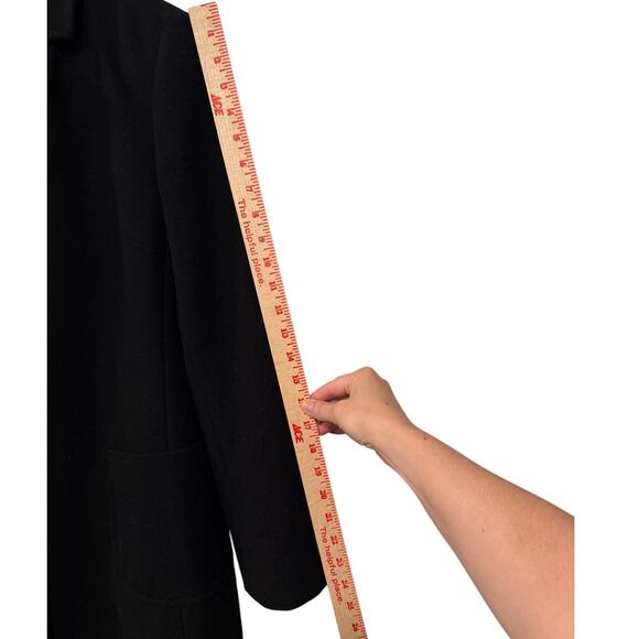 J Crew L 100% Wool Trench Coat $248 Patch Pockets Button Front Long Jacket Black - Picture 8 of 9